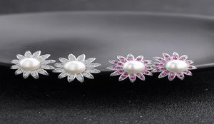 Wholefashion popular luxury classic designer diamond Sun flower pearl S925 sterling silver stud earrings for woman7678929