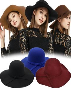 Chapéus de aba mesquinho Autumn Winter Browler para mulheres Moda Lady Wide Felt Fedora Hat Floppy Cloche Black5210986