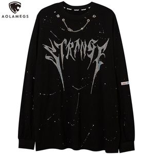 Męskie bluzy bluzy Aolamegs Bluza Men Diamentowy Letter Inkjet Drukowana łańcuch mody Oneck Pullover Autumn High Street Allmatch Cool Streetwear 231213