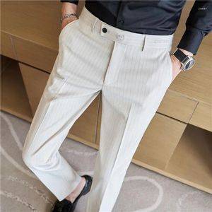 Men's Suits Men Suit Pants 2023 Autumn Vertical Striped Slim Straight Casual Embroidery Formal Dress Trousers Wedding Fashion Clothing