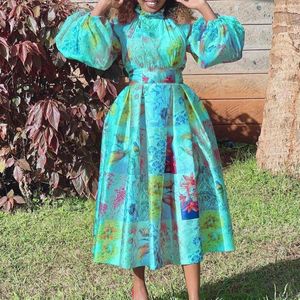 Casual Dresses Plus Size Women Print Stand Collar Puff Sleeve African Dress Oversized Printed