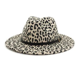 Fall Winter Leopard Flat Brim Wool Fedora Hat Women Men Metal Belt Fall Vintage Hats Ladies Hats Church Hat2379995