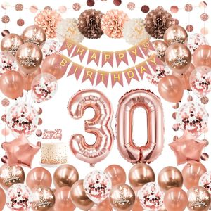 Other Event Party Supplies 30th 40th 50th Birthday Decorations for Women Rose Gold Happy 30 Printed Balloon Cake Topper Paper Pom Poms Banner 231213