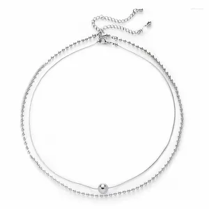 Ожерелья с подвесками Eetit серебряного цвета, двухслойные круглые бусины, цепочка с накладным ожерельем для женщин, винтажное шикарное ожерелье из цинкового сплава, модные украшения для шеи