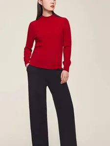Kvinnors tröjor Kvinnor Wool Cashmere blandar tröjan Solis färg Rund hals enkel 2024 Spring Female Long Sleeve Jumper