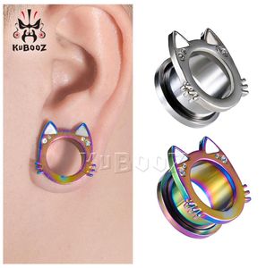 KUBOOZ Ohrstöpsel aus Edelstahl, weiße Muschel, Katze, Piercing, Tunnel, Ohrringmessgeräte, Körperschmuck, Keilrahmen, Expander, ganze 6 mm, t6799176