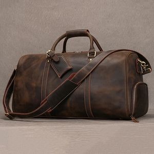 Duffel Bags Men's Travel Bag Big Capacity Genuine Leather Travel Duffel With Shoe Pocket Large Luggage Shoulder Bag Waterproof Male Handbag 231213