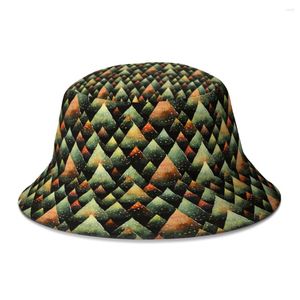 Berets retro árvore de natal com luzes aquarela design sem emenda balde chapéu para mulheres homens dobrável bob pescador chapéus panamá boné