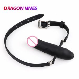 Giocattoli per adulti Silicone Bocca aperta Bavaglio Dildo Fissaggio orale Strap On Schiavo Imbracatura Bondage Articoli erotici Per giocattoli adulti del sesso Per coppie Giochi BDSM 231213