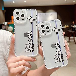 Panda Cute Cartoon Animal Clear Phone Cases For iPhone 14 Pro Max 13 12 11 Pro Max X XR XS Max 7 8Plus Lens Protection Soft Cover