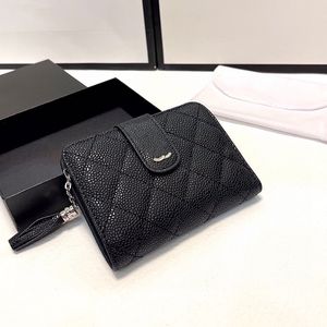 Carteira 15x10cm Moda Feminina Bolsa de Embreagem de Luxo Bolsa de Caviar Pele de Carneiro Diamante Verificação Prata Hardware Fivela de Metal Dupla Dobrável Cartão Clip Bolsas Mens Carteira Sacoche