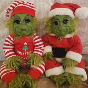 Grinch Doll Cute Christmas Stuffed Plush Toy Xmas gåvor för barn Hemdekoration i lager 3 211223