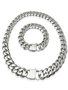 Correntes 13mm 15mm Cuban Link Colares Polimento Aço Inoxidável Colar Pulseiras Conjunto para Homens Mulheres Alta Qualidade Jóias1021609