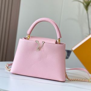 Cross Body 7A Роскошные сумки Capucines для покупок Дизайнерские сумки Женские сумки из натуральной матовой матовой металлической резной верхней ручки розового цвета