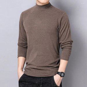 Men's T Shirts Autumn Winter Men Warm T-shirt Double Sided Fleece Half High Collar Long Sleeve Casual Solid Elastic Male Clothing Basic Top