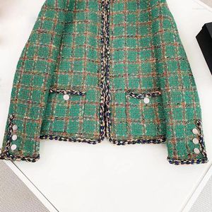 Women's Jackets 23 High Quality Fashion Manual Workshop Peacock Green Plaid Tweed Women End Elegant Handwork Weave Beaded Slim Coat