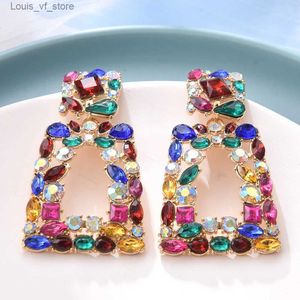 Stud Boho Ethnic Colorful Crystal Clip på örhängen Kvinnors Big Geometric ZA -uttalande Non Pierced Long Dangle Earrings T231213