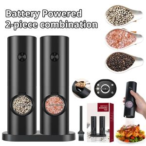 Mills 2Pcs Electric Salt And Pepper Grinder With Adjustable Coarseness Refillable Mill Battery Powered Kitchen Automatic Gadget 231213