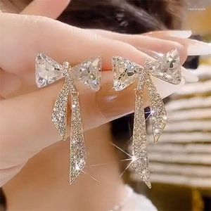 Dangle Earrings 2023 Ribbon Bow Gold Colour Drop For Women Korean Zirconia Earring Rhinestone Ear Stud Birthday Gifts