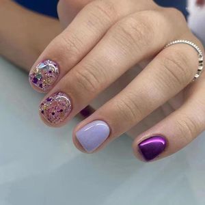 Накладные ногти Advanced Dark Night Purple Wearing Nail Short Ballet Aurora Flash Enhancement Patch Водонепроницаемые и съемные