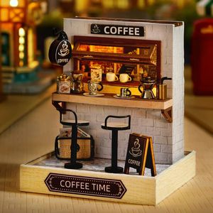 Architecture/DIY House DIY Wooden Mini Casa Doll Houses Miniature Building Kits with Furniture LED Coffee Store Dollhouse Toys for Friends Gifts 231212