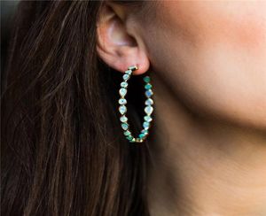 Bohemia Gold Color Large Circle C Shaped Hoop Earrings Fashion Green Blue Opal Teardrop Stone Earrings for Women6443104