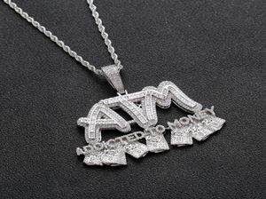 Iced Out Baguette ATM Letters Pendant Necklace Addited to Money Gold Color Plated Cubic Zircon Hip Hop Jewelry1868365