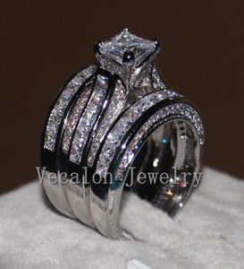 Vecalon joias finas corte de princesa 20ct 5a zircon cz conjunto de anel de casamento para mulheres 14kt ouro branco cheio de dedo anel2560934