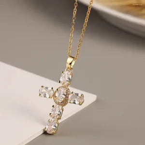 Colares de pingente colar feminino 18k banhado a ouro preto cristal zircão cruz clássico moda jóias