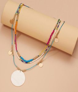 Multi lager enkla fröpärlor Strand Necklace Women String pärlor runt mynt korta choker smycken gåva chokers1060089