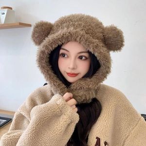 Berets Cute Teddy Bear Fashionable Lei Feng Hat Children's Winter Warm Ear Protection Plush Pullover Cold Resistant And Sweet B