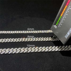 Custom 6mm 8mm 10mm One Row Luxury Style 925 Sterling Silver Cuban Necklace Iced Out Hip Hop Moissanite Link Chain