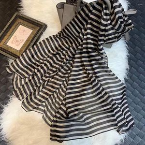 Scarves Black White Striped Silk Scarf Shawl Bufanda Women Spring Fall Fashion Utrlong Winter Long 180 110cm