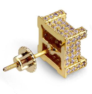 På Hiphop Men Gold Earring Micro Pave CZ Rhinestone Crystal Square Shape Stud Earrings Studs For Women Jewelry Gift5397143