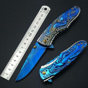 Mermaid Fold Knife Blue Titanium Artwork Handel