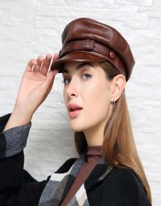 Chapéu feminino homem ins retro chapeau clássico cocar design de moda britânico legal bonito real couro genuíno boné pico fla9012388