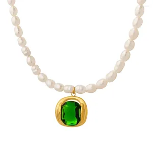 Naszyjniki wiszące modne naszyjnik perłowy dla kobiet z koralikami łańcuch szyi zielony cyrkon luksusowa jakość biżuterii sprzedaż prezentów