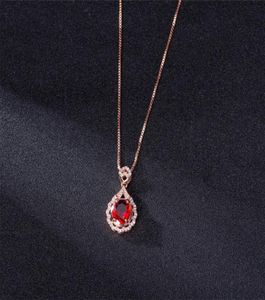 Äkta Real 14 K Rose Gold Pendant Natural Ruby Necklace Jewelry Slide Joyeria Fina Para Mujer Gemstone 14K krage Halsband 211240175