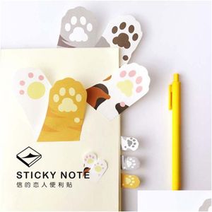 Notes Wholesale Wholesale- 6 Pcs/Lot Meow Kawaii Cat Claw Sticky Notes Adhesive Sticker Post Memo Pad Stationery Office Accessories Sc Otczi