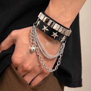 Punk gótico goth men rebite estrela borla wrap pulseira para mulheres harajuku vintage novo preto couro do plutônio pulseira jóias