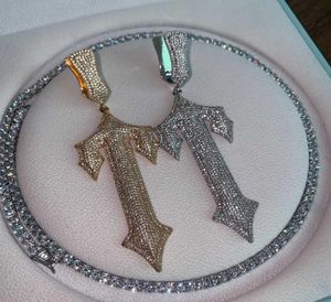 Trapstar Full Diamond Pendant Set with Hip Hop Rap Centralcee Diamond Gold and Silver Necklace2910619
