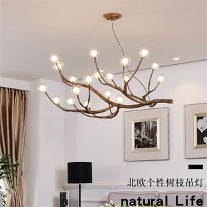 Rustico Ramo di un albero droplight Lampadario a bolle di vetro Illuminazione Bar Lampadari retrò Soffitto Decorazioni per la casa vintage Lustri Luce Fixtu281P