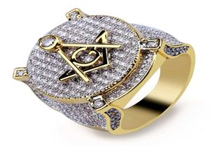 Men Hip hop iced out bling Mason Rings Pave Setting Cubic Zirconia CZ Rings fashion popular Masonic Charm Ring Hiphop jewelry6196864