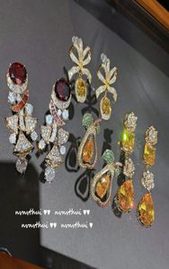 Full Diamond Ladies Charm Earrings 3 karat zirkon båge örondropp rosörhänge 18k guldpläterad gula zirkons studs8449025