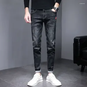 Mäns jeans sträcker beskärda byxor svart snäva man cowboy byxor rör mager smal passform elastisk y 2k vintage y2k retro lyx xs