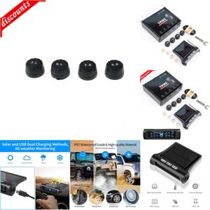 Ny annan Auto Electronics 433.92MHz bil TPMS Digital Solar Power Car Tire Pressure Monitoring System med 4 sensorer USB Auto Security Alarm Tool PSI Bar