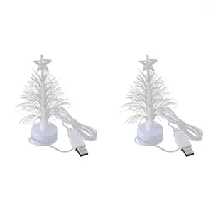 Christmas Decorations 2pcs Mini LED Tree Night Light Color Changing Fiber Optical USB Connection Lamp Festival Decor For Bedroom