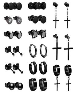 Boniskiss 15 Pairs 316L Stainless Steel Earrings For Men Women Hip Hop Black Piercing Stud Earring Fashion Jewelry Gift8285076