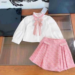 Meninas de luxo vestido ternos designer bebê agasalho tamanho 110-160 jóia arco decoração crianças camisa e logotipo impresso saia curta dec05