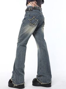 2023 Women Vintage High Waist Jeans Streetwear Wide Leg Jean Pants Baggy Stars Straight Denim Trouser Feamle